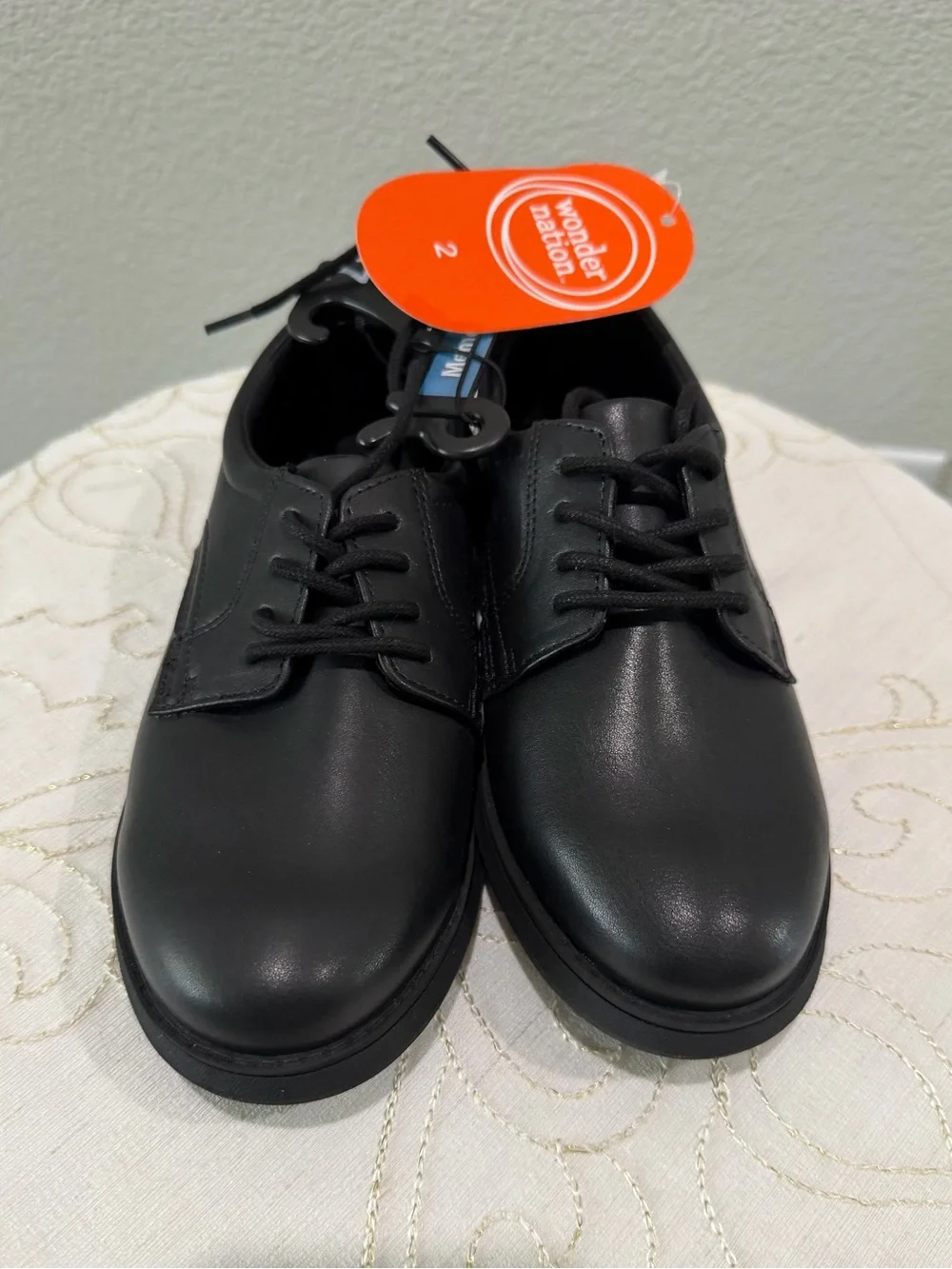 wonder nation Boys' Black Lace-Up Dress Shoes